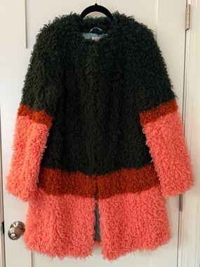 Shrimps Green, Orange and Pink Faux Shearling Coat